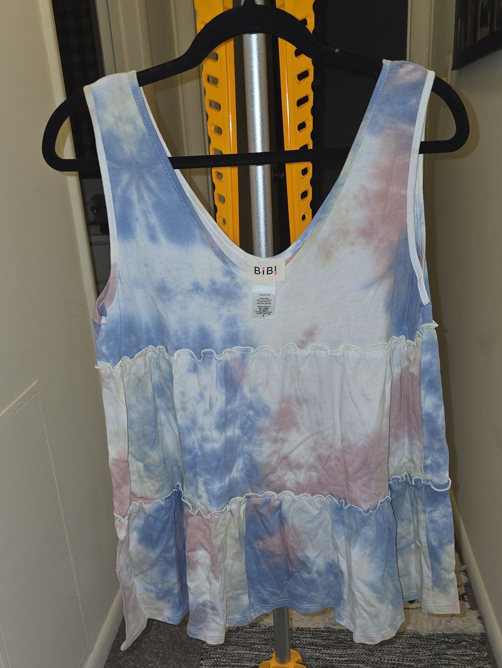 BiBi Pastel Tie-Dye Ruffle Tank Top in Blue and Pink